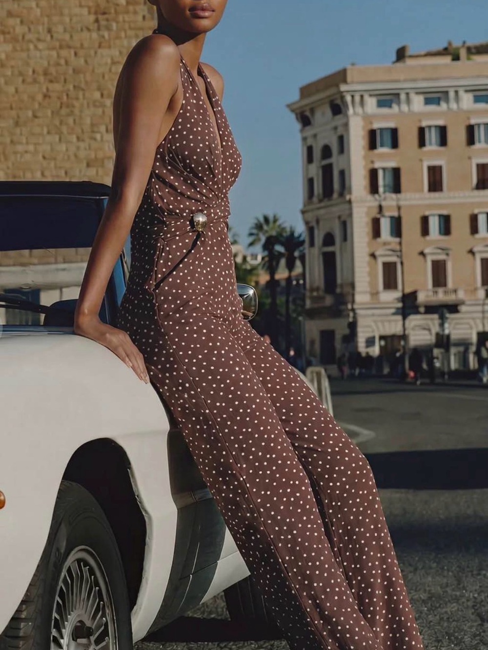 Love Tree Brown Polka Dot Halter Jumpsuit - Picture 3 of 7
